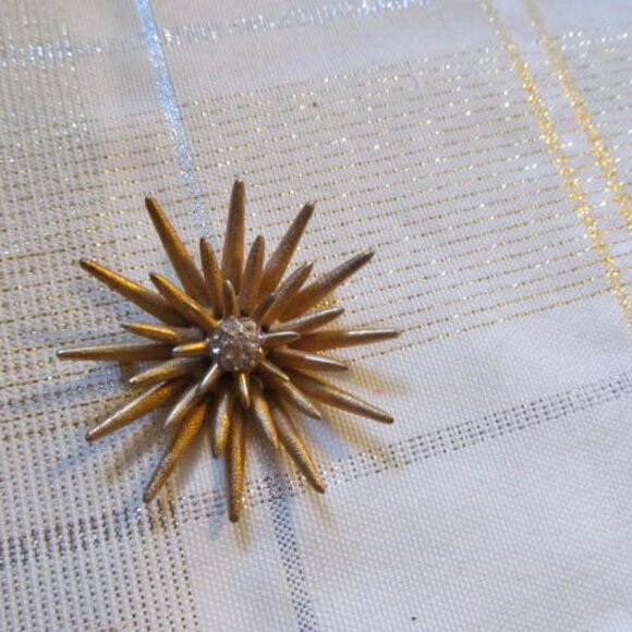 STARBURST BOBLEY GOLD STAR BROACH RHINESTONE BALL CENTER BEAUTIFUL SIGNED Vt-At. - Picture 4 of 16